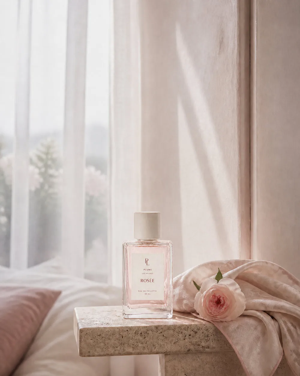 朝の窓辺に置かれたROSÉEのボトル